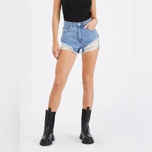ABRAND A High & Relaxed Distressed Denim Short